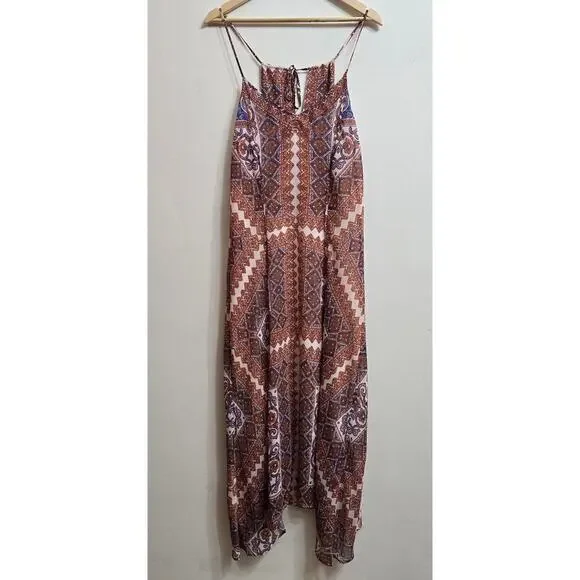 slim fit dress slacks Halter self tie deep V neck sheer mesh shell applique maxi dress main image 1